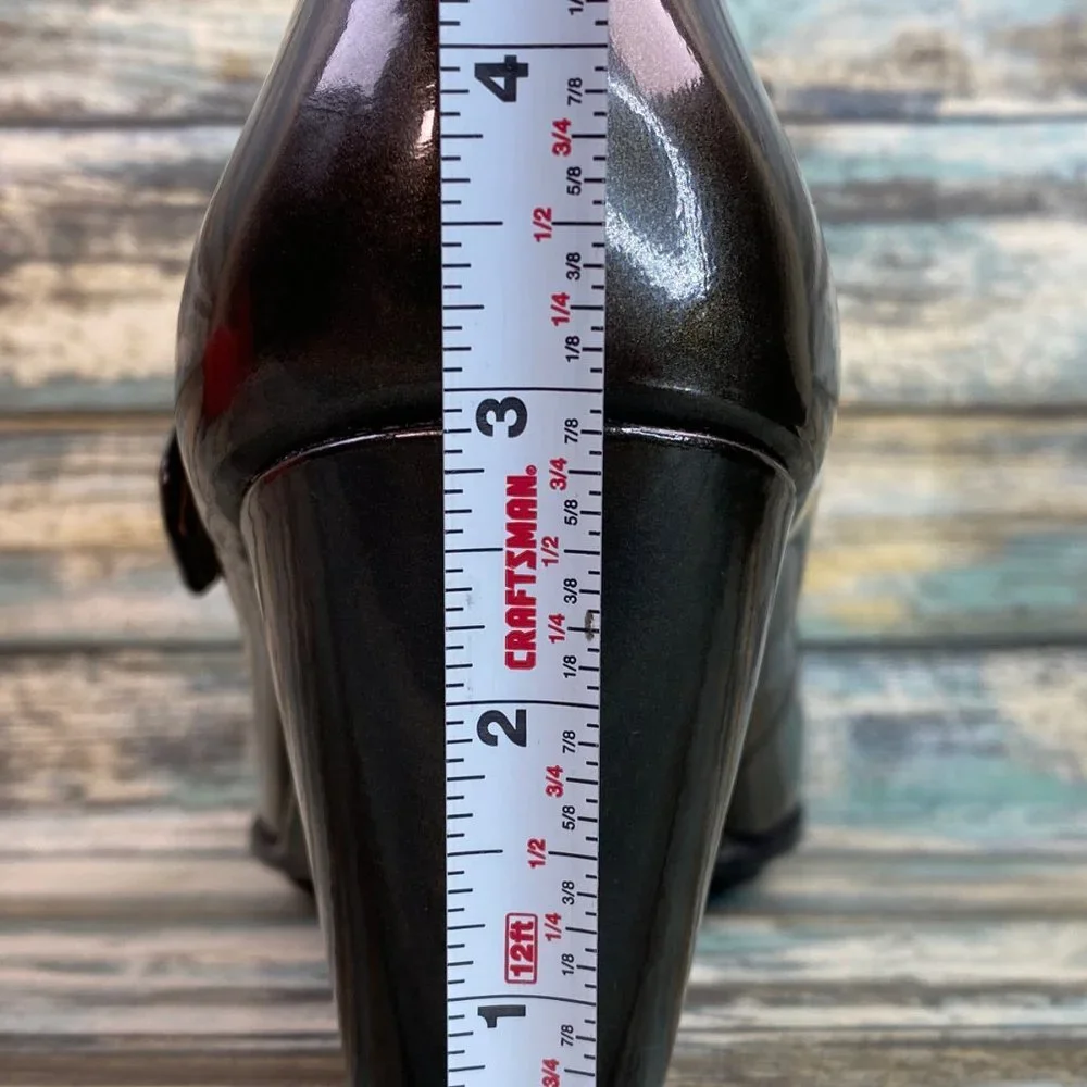 Geox Mary Jane Shoes Womens Size 9M Dark Bronze Patent Leather Wedge Heel